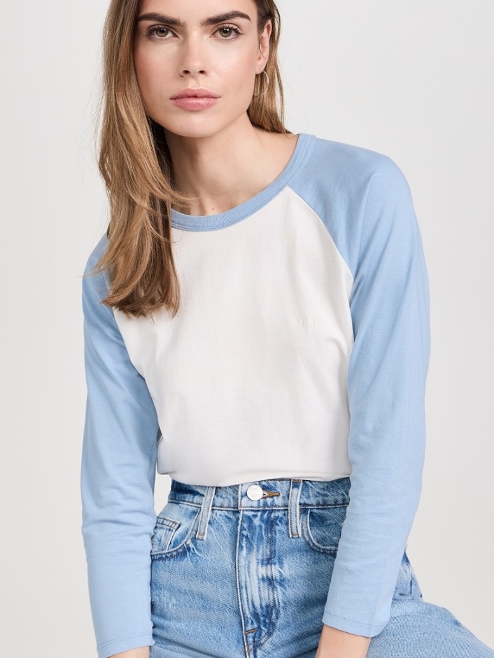 NWT Frame Raglan Baseball Tee Blue/White size Small